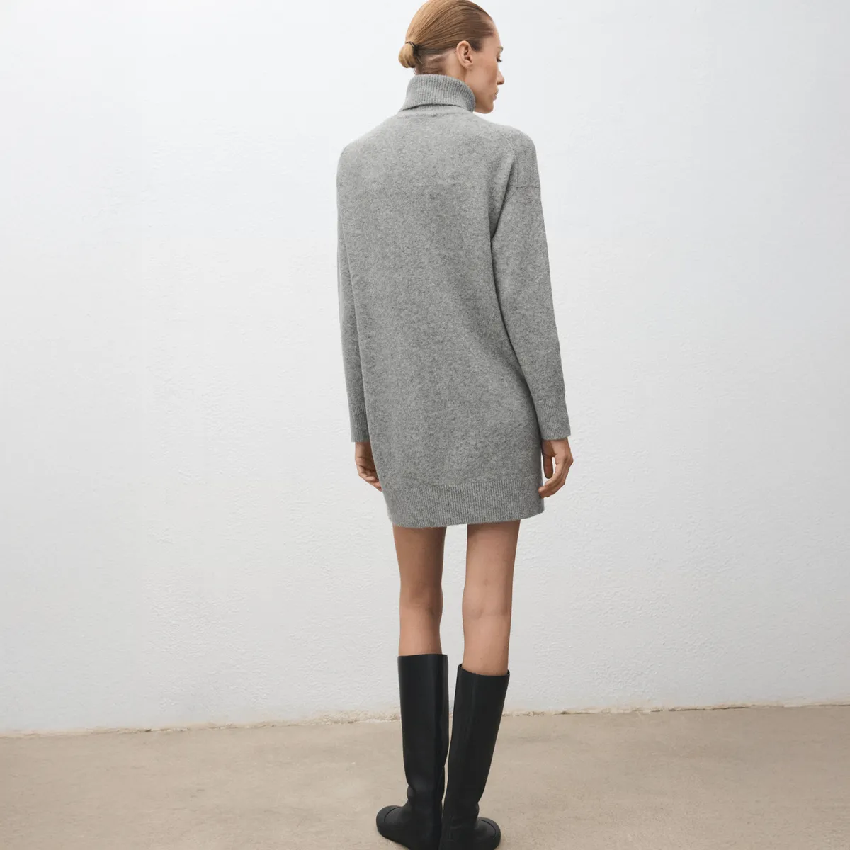 MANGO - Vestido Punto Cuello Vuelto Mujer Mango