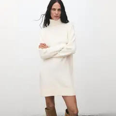 MANGO - Vestido Punto Cuello Vuelto Mujer