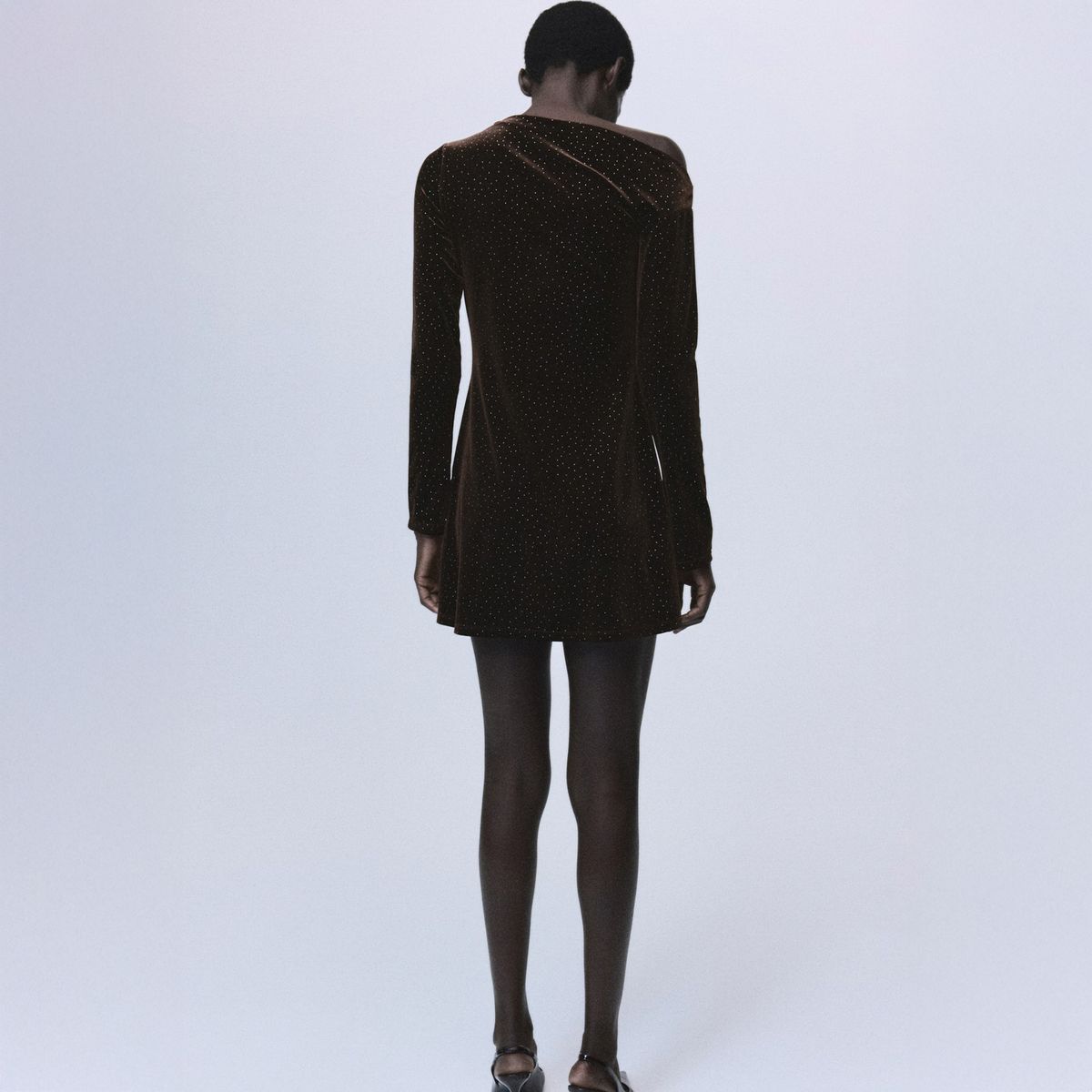 MANGO - Vestido Terciopelo Asimétrico Brillos Mujer Mango