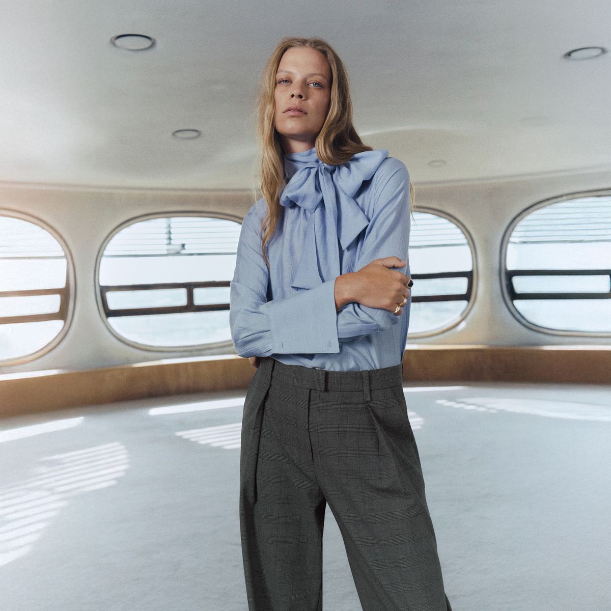 MANGO - Pantalón Traje Cuadros Pinzas Mujer Mango