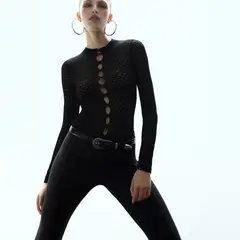 MANGO - Sweater Punto Calado Cierre Abalorios Mujer