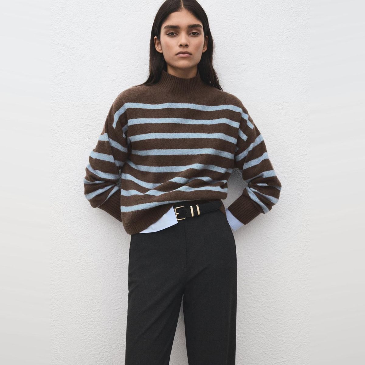 MANGO - Sweater Rayas Oversize Cuello Alto Mujer Mango