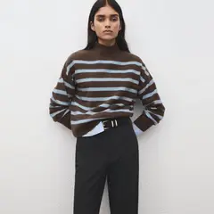 MANGO - Sweater Rayas Oversize Cuello Alto Mujer