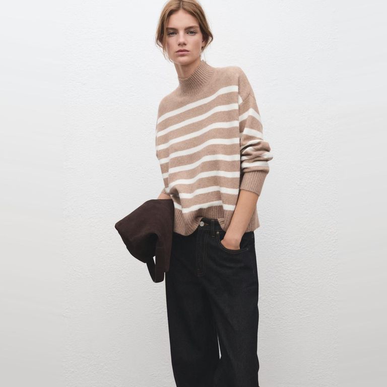 Sweater Rayas Oversize Cuello Alto Mujer