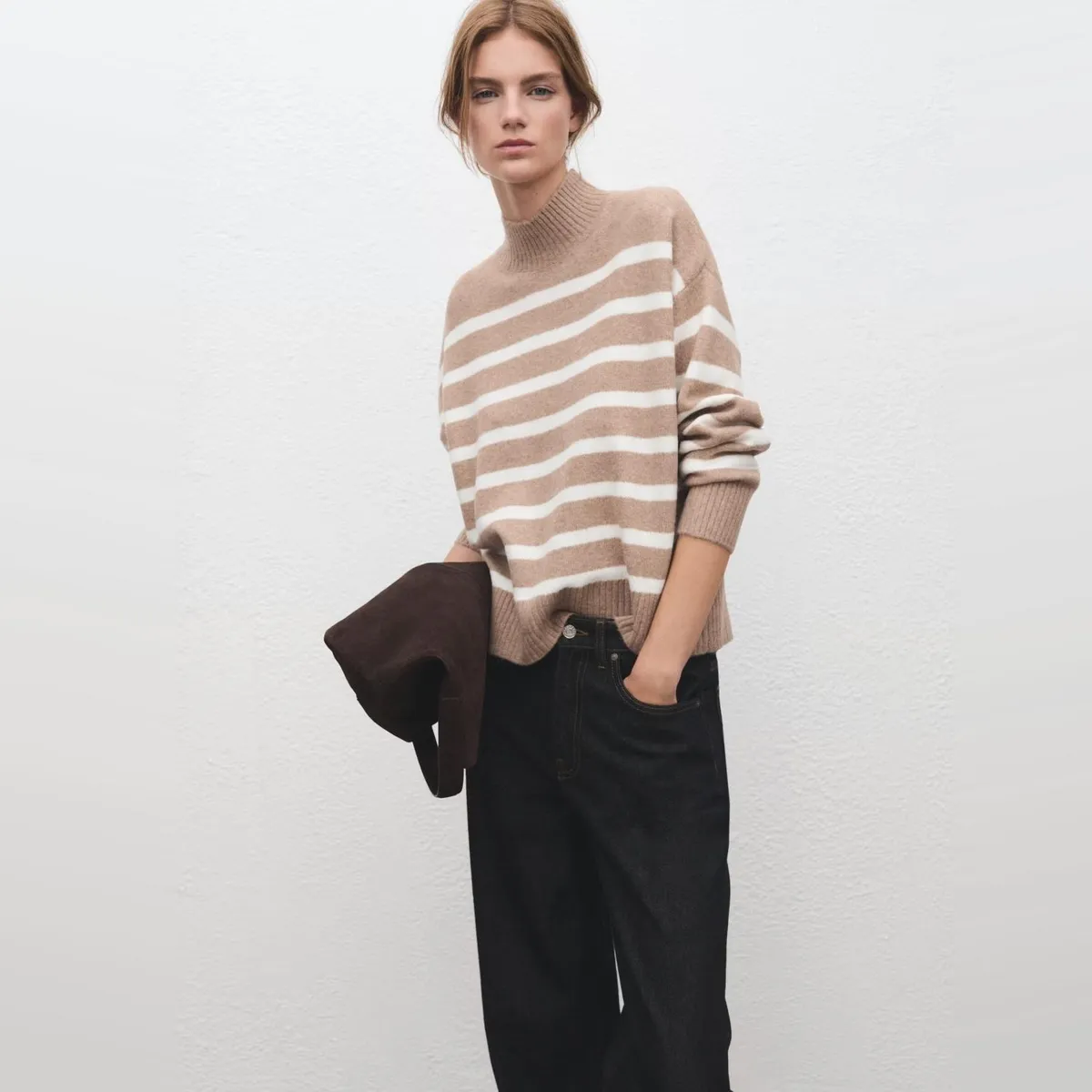 MANGO - Sweater Rayas Oversize Cuello Alto Mujer Mango