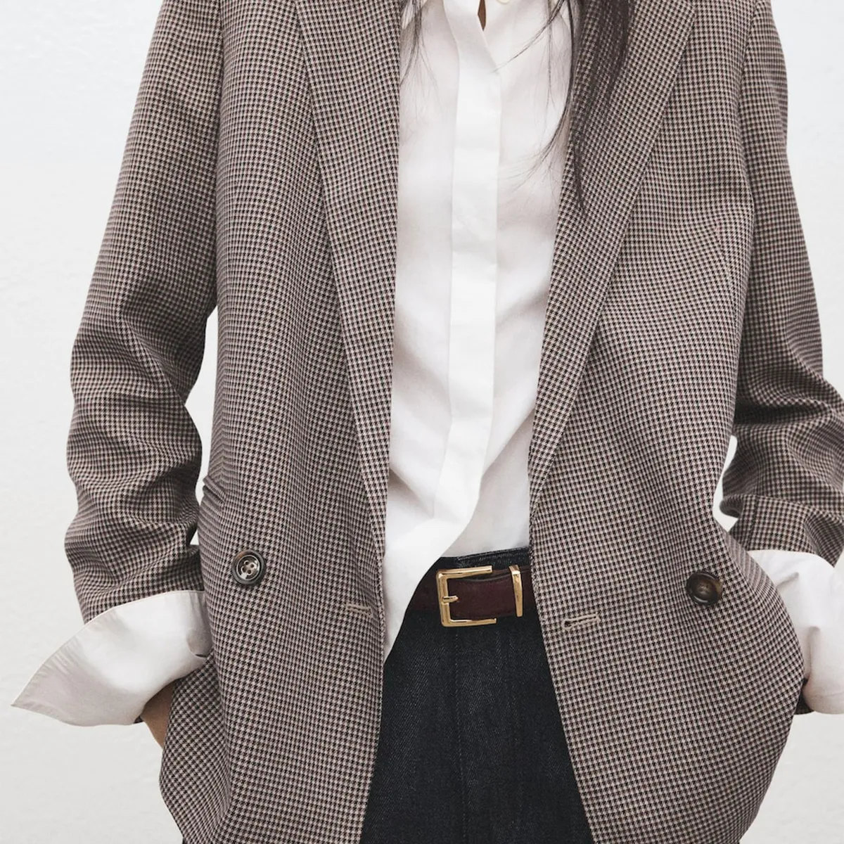 MANGO - Blazer Cruzada Micro Pata De Gallo Mujer Mango