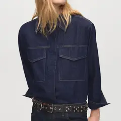 MANGO - Blusa Vaquera Bolsillos Solapa Mujer