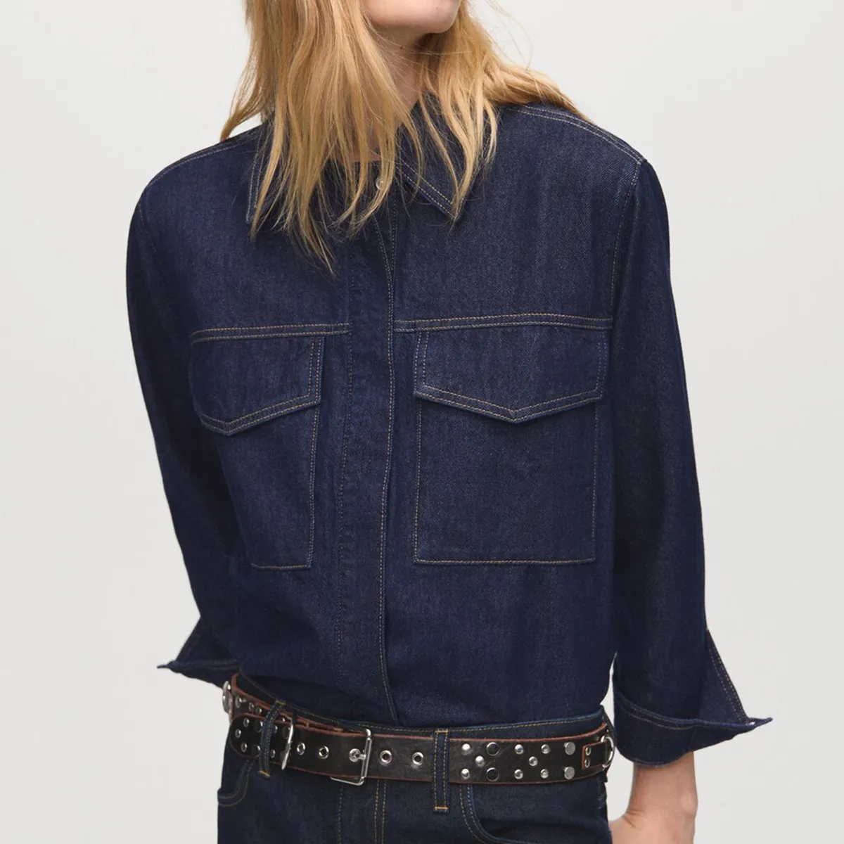 MANGO - Blusa Vaquera Bolsillos Solapa Mujer Mango