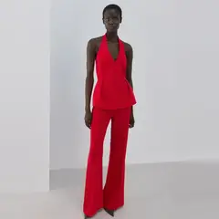 MANGO - Top Peplum Cuello Halter Mujer