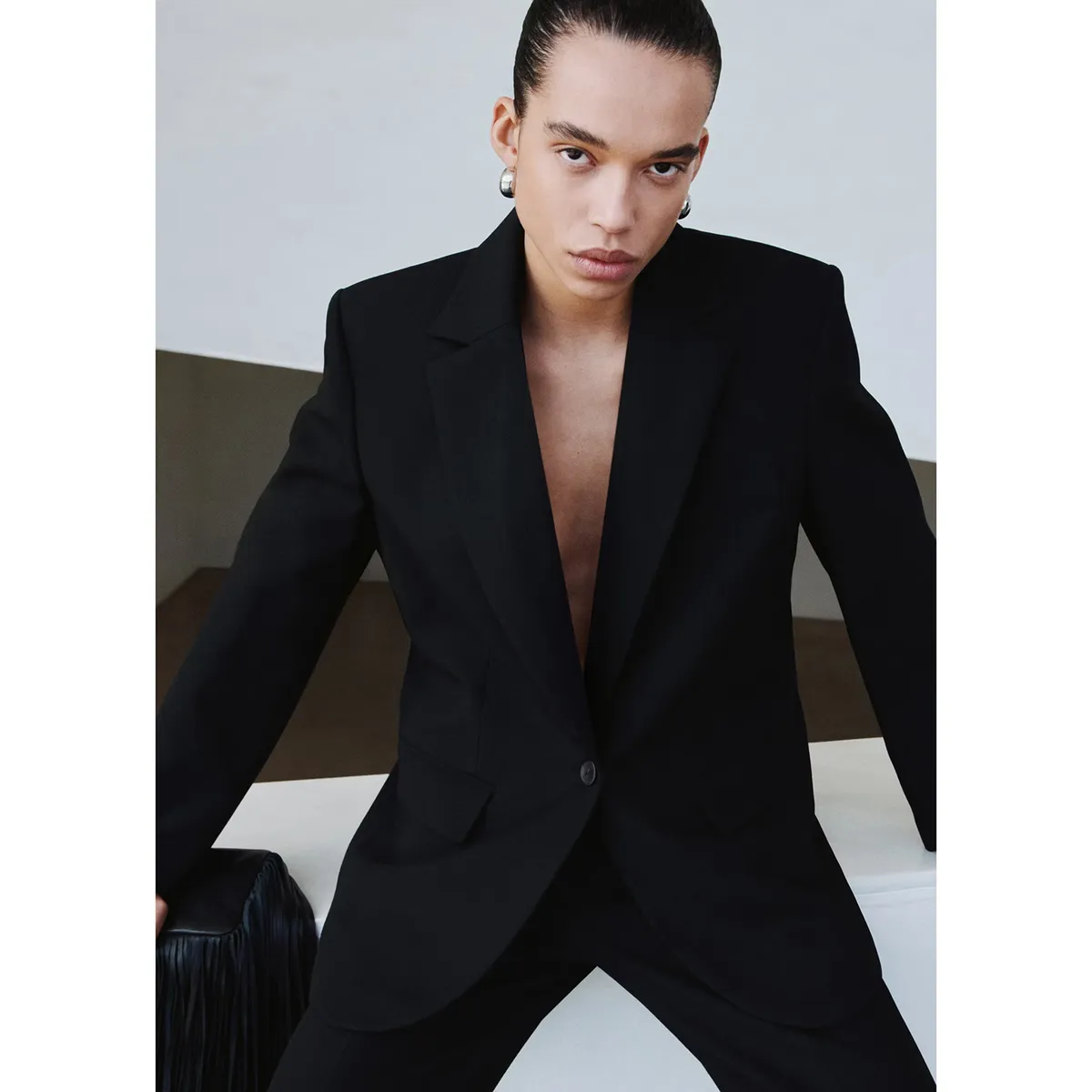 MANGO - Blazer Traje Recta Bolsillos Solapa Mujer Mango