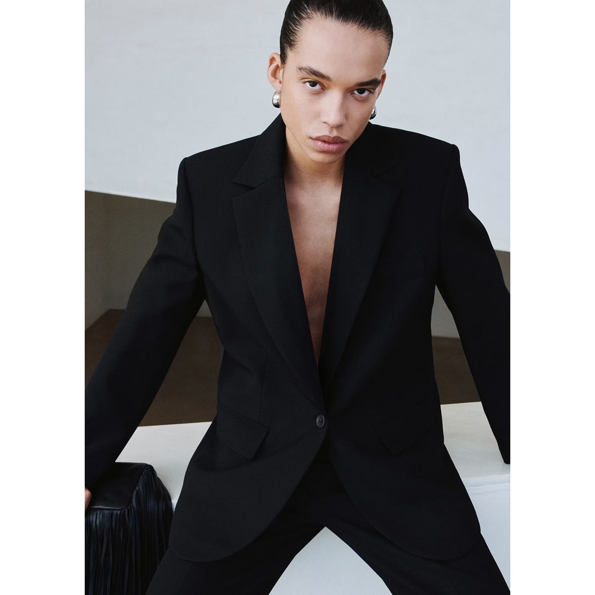 MANGO - Blazer Traje Recta Bolsillos Solapa Mujer Mango