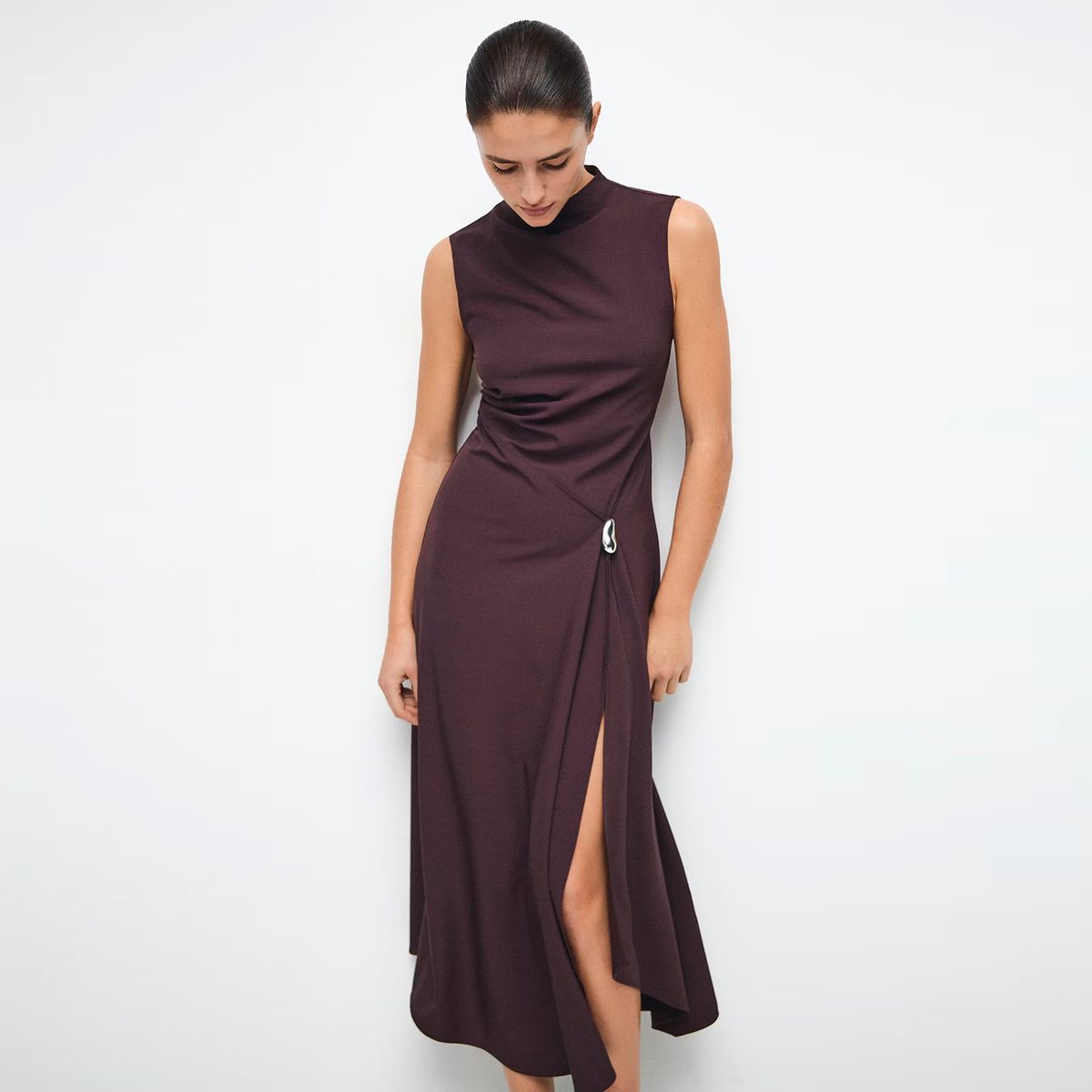 MANGO - Vestido Evasé Adorno Metálico Mujer Mango