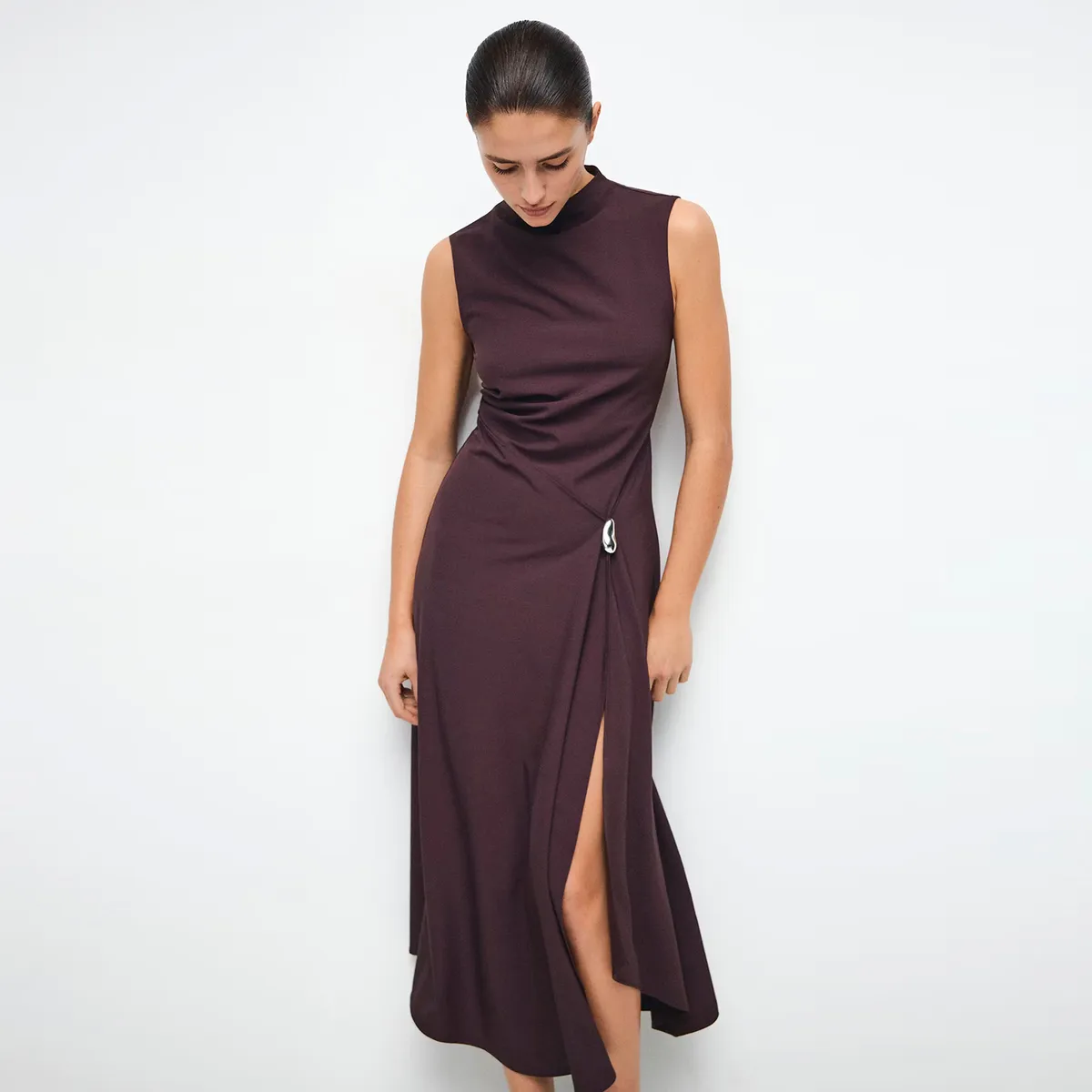 MANGO - Vestido Evasé Adorno Metálico Mujer Mango
