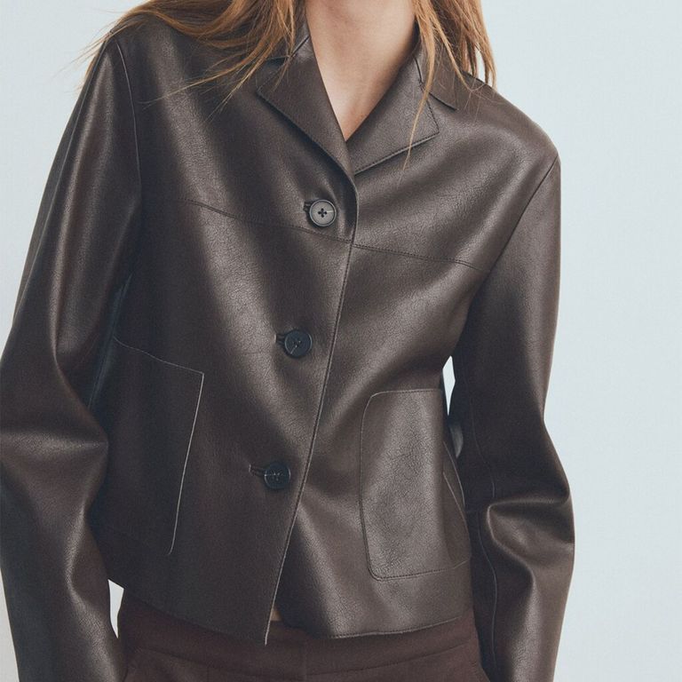 Chaqueta Efecto Piel Bolsillos Mujer