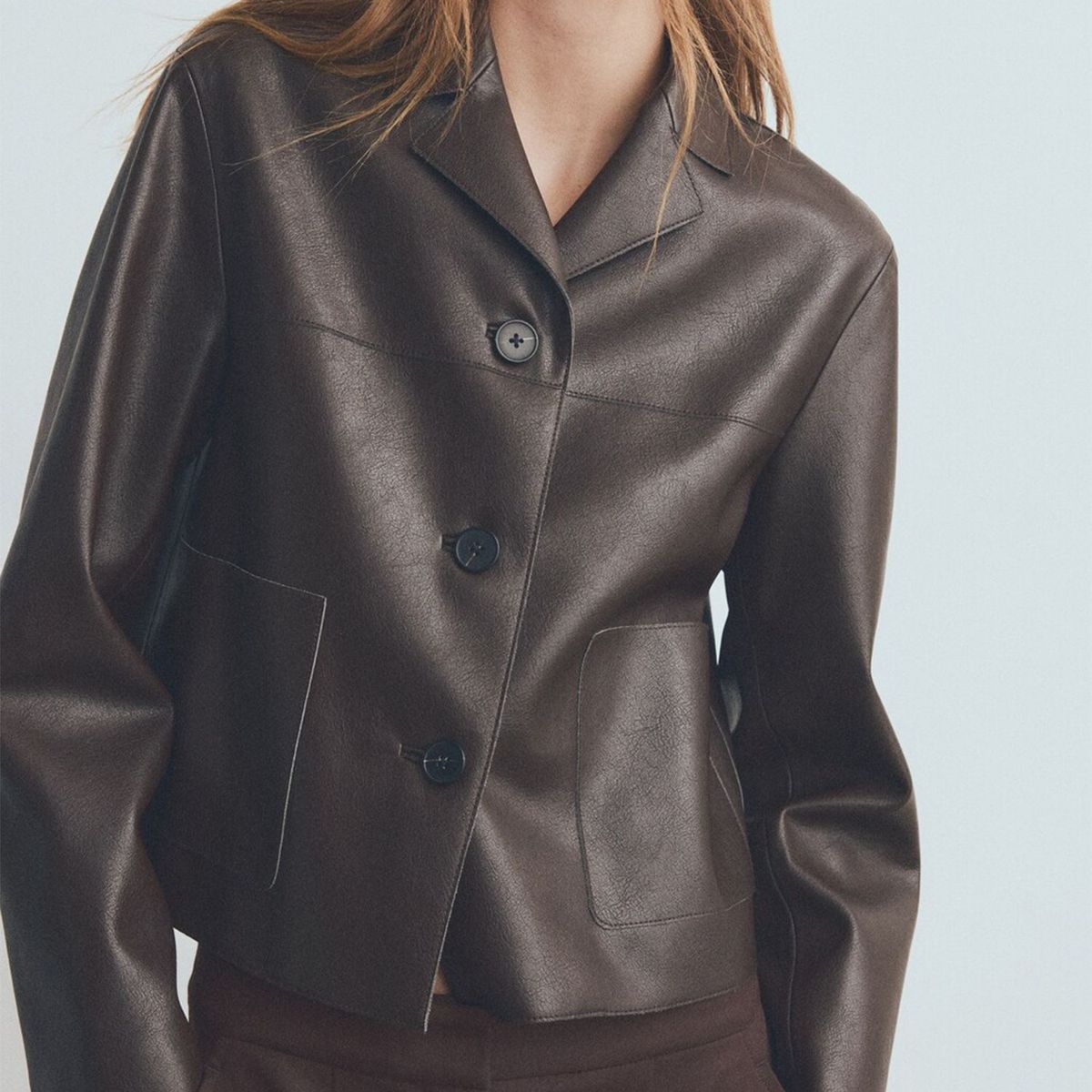 MANGO - Chaqueta Efecto Piel Bolsillos Mujer Mango