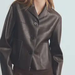 MANGO - Chaqueta Efecto Piel Bolsillos Mujer