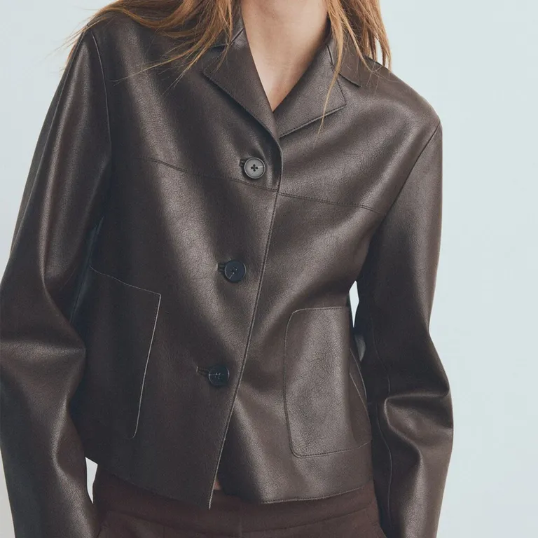 Chaqueta Efecto Piel Bolsillos Mujer