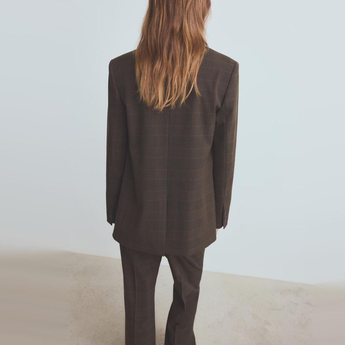 MANGO - Blazer Traje Cuadros Doble Botonadura Mujer Mango