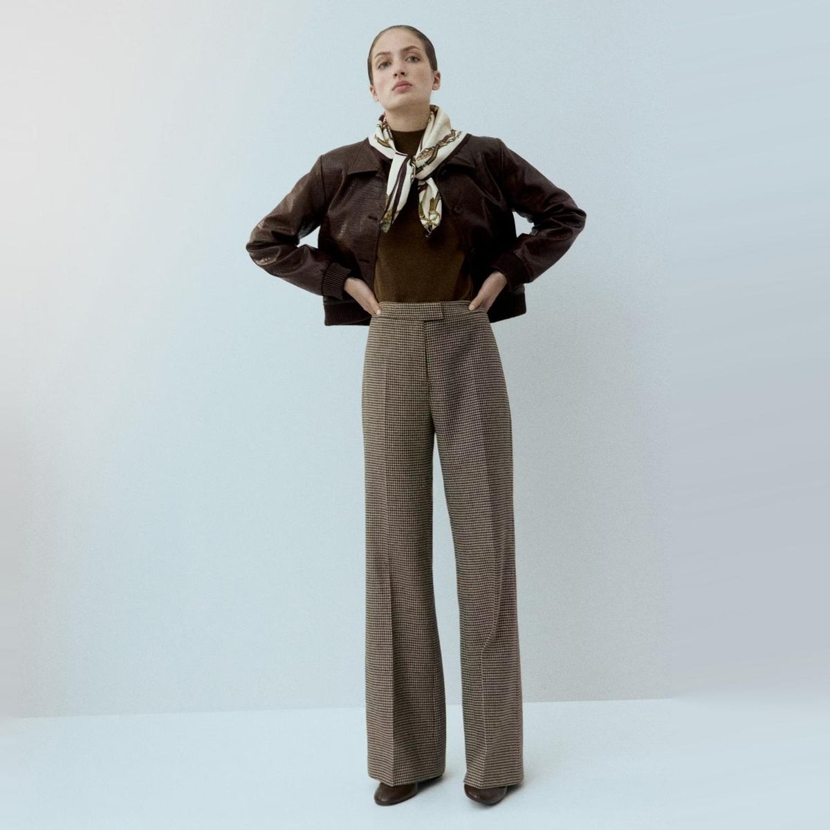 MANGO - Pantalón Mezcla Lana Pata De Gallo Mujer Mango