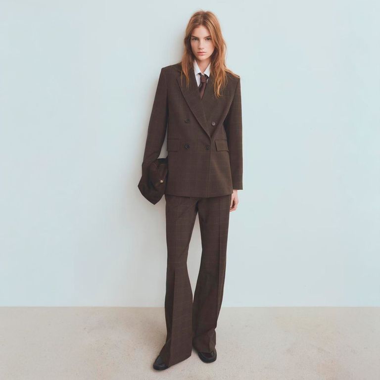 Pantalón Traje Cuadros Pinzas Mujer