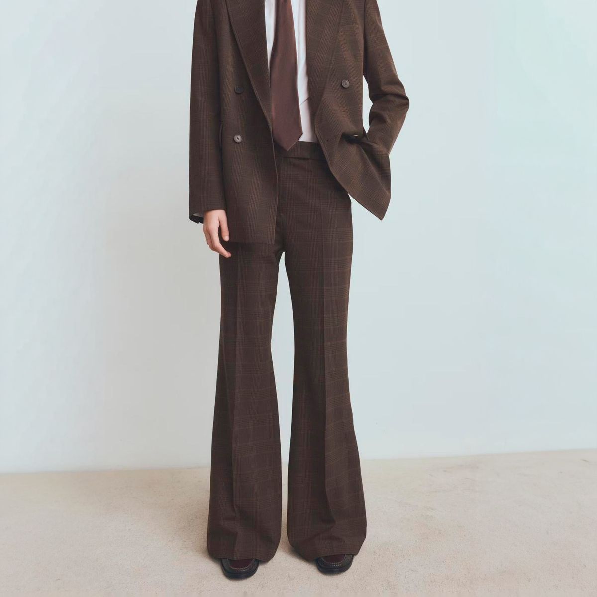 MANGO - Pantalón Traje Cuadros Pinzas Mujer Mango
