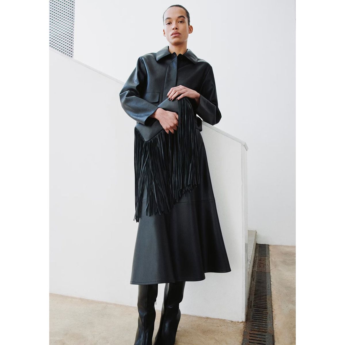 MANGO - Falda Midi Efecto Piel Mujer Mango