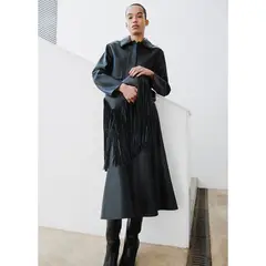 MANGO - Falda Midi Efecto Piel Mujer