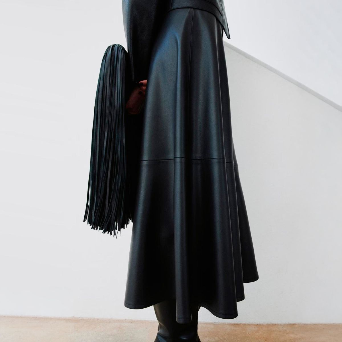 MANGO - Falda Midi Efecto Piel Mujer Mango