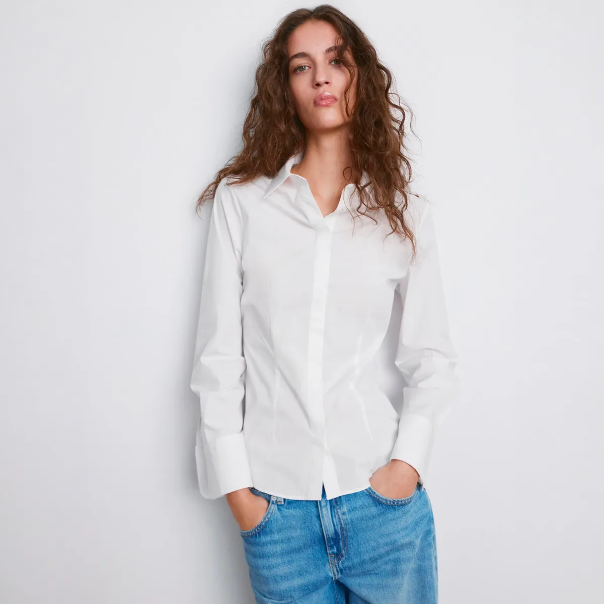 MANGO - Blusa Popelín Entallada Mujer Mango