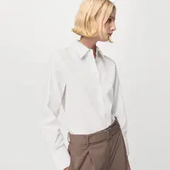 MANGO - Blusa Regular Mezcla Algodón Lyocell Mujer