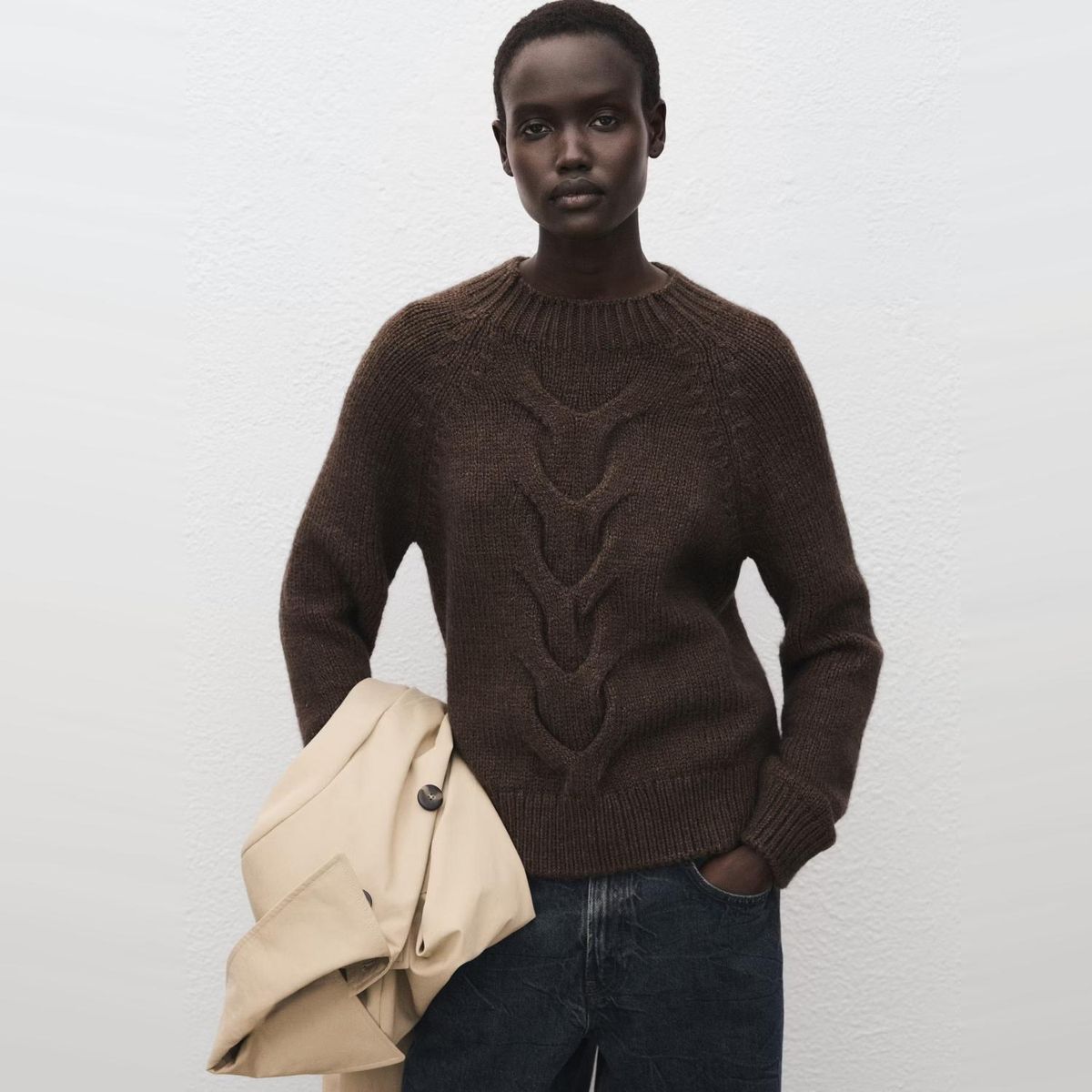 MANGO - Sweater Trenzado Cuello Perkins Mujer Mango