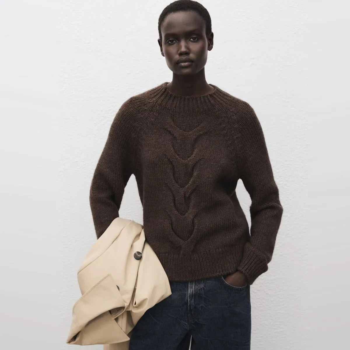 MANGO - Sweater Trenzado Cuello Perkins Mujer Mango