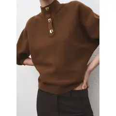 MANGO - Sweater Cuello Alto Botones Joya Mujer