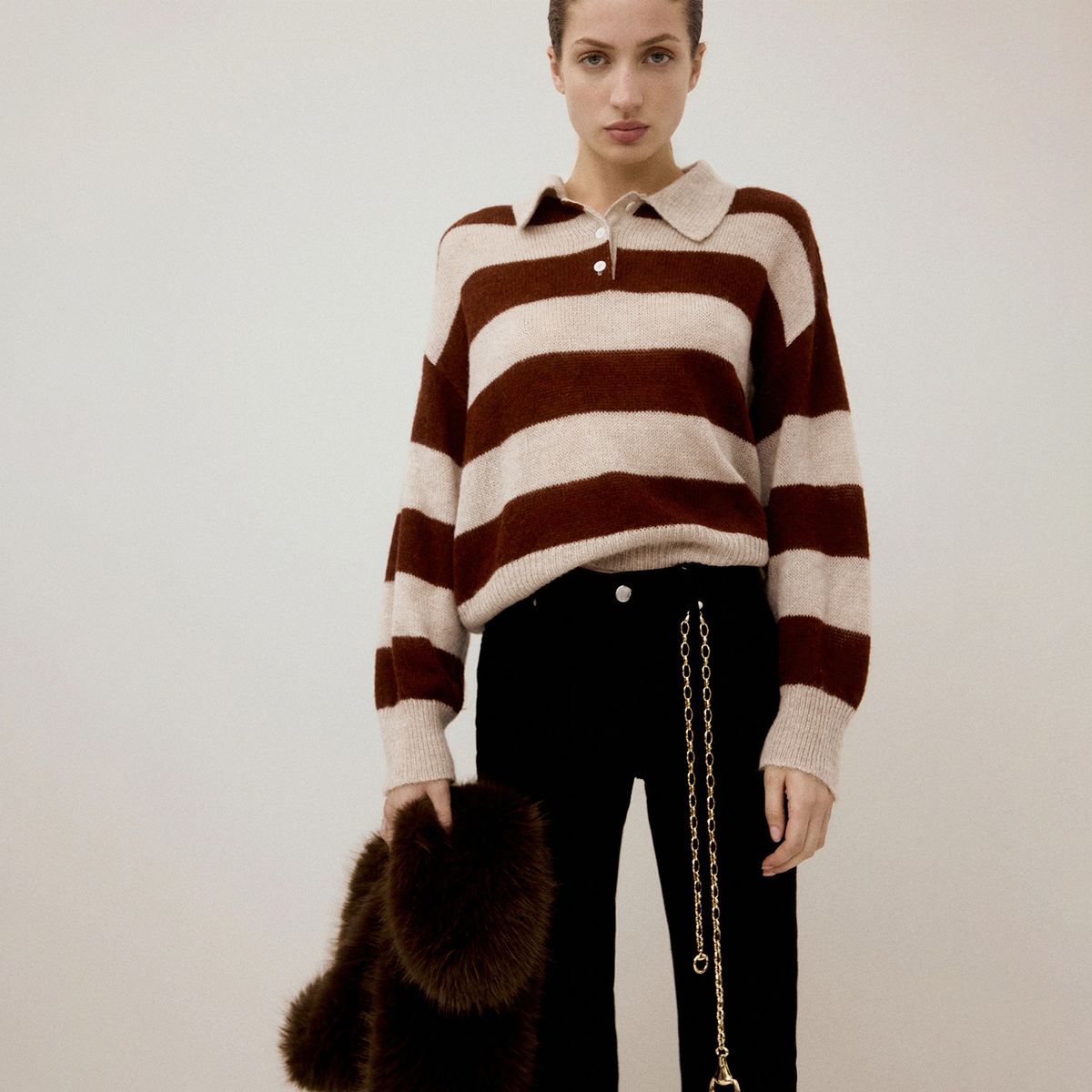 MANGO - Sweater Rayas Cuello Polo Mujer Mango