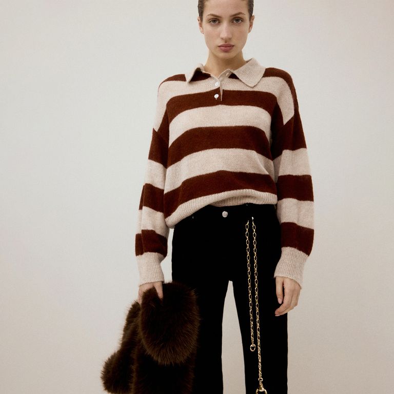 Sweater Rayas Cuello Polo Mujer