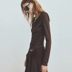 MANGO - Polera Entallada Cuello Drapeado Mujer