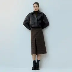 MANGO - Falda Midi Cuadros Mezcla Lana Mujer
