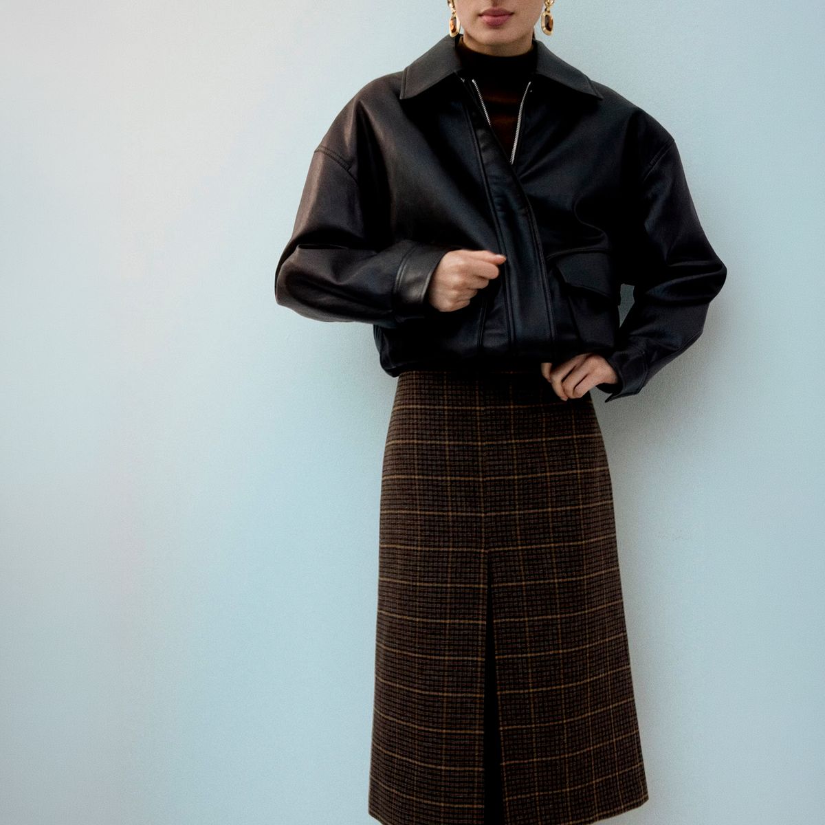 MANGO - Falda Midi Cuadros Mezcla Lana Mujer Mango