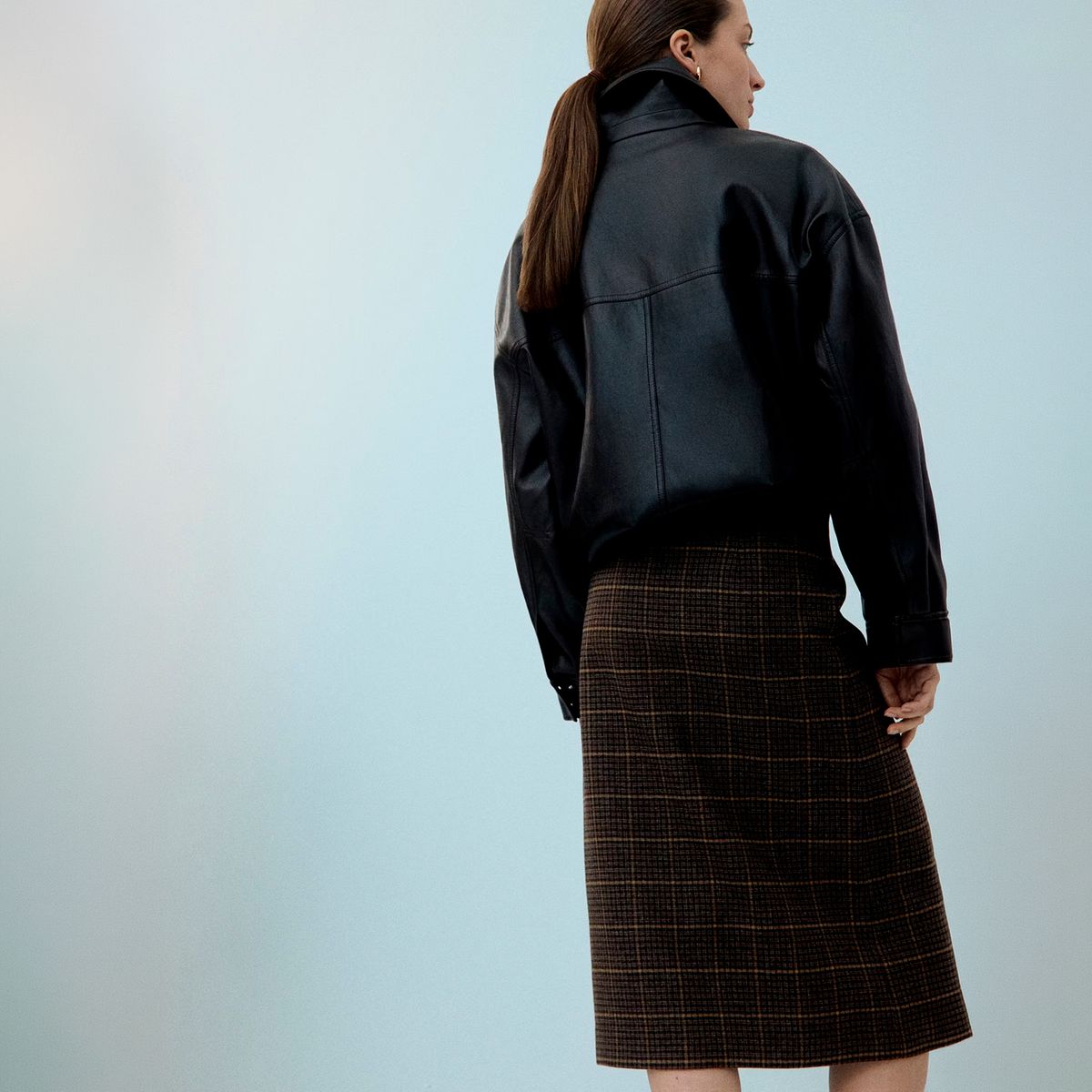 MANGO - Falda Midi Cuadros Mezcla Lana Mujer Mango