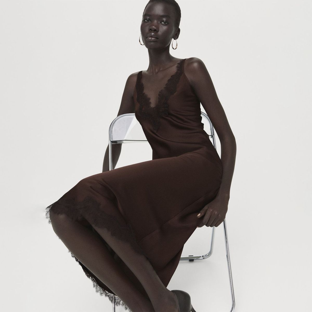 MANGO - Vestido Lencero Satinado Mujer Mango