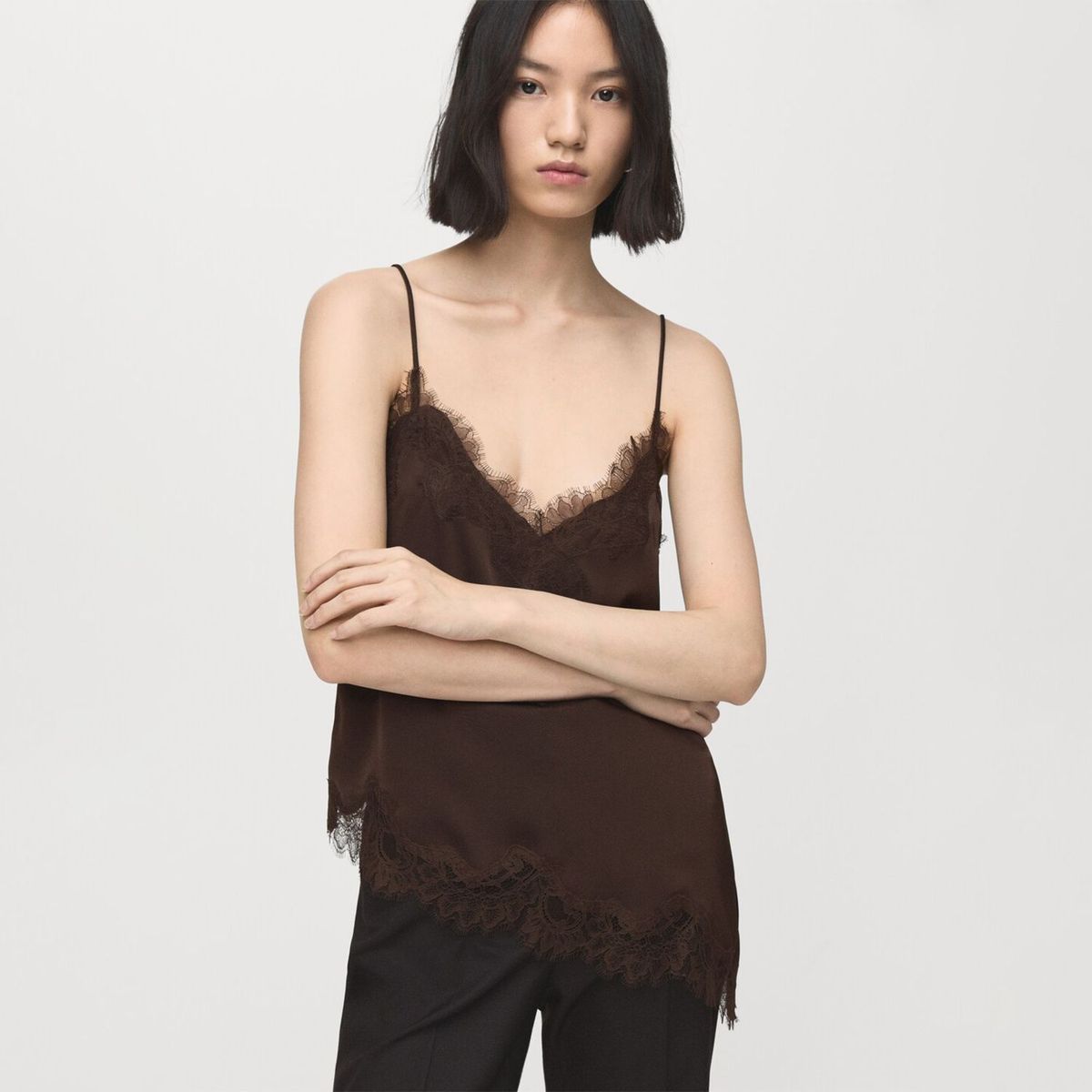 MANGO - Polera Lencero Encaje Mujer Mango