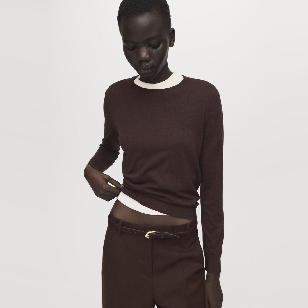 MANGO - Sweater Punto Fino Cuello Redondo Mujer Mango