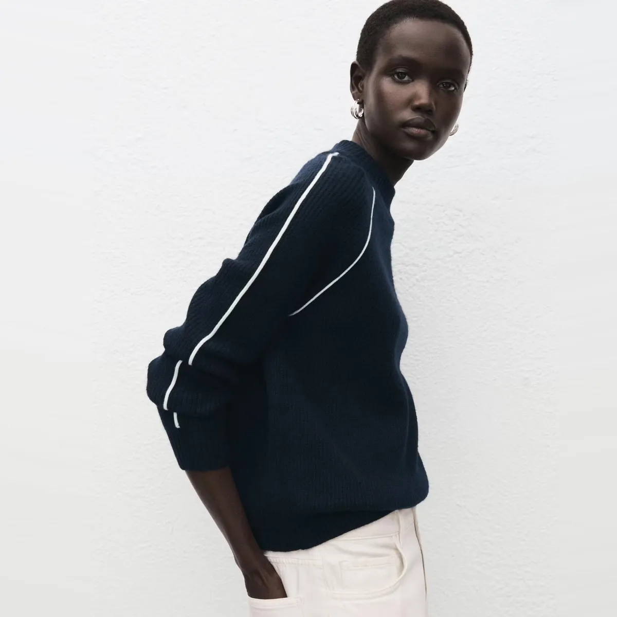 MANGO - Sweater Cuello Perkins Rayas Contraste Mujer Mango