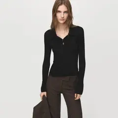 MANGO - Sweater Canalé Cuello Polo Mujer