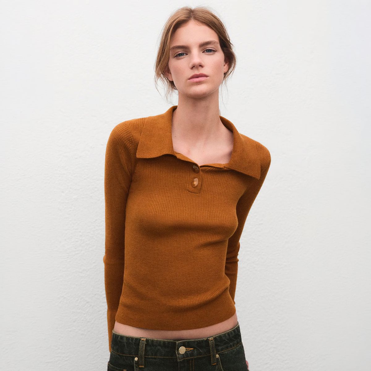 MANGO - Sweater Canalé Cuello Polo Mujer Mango