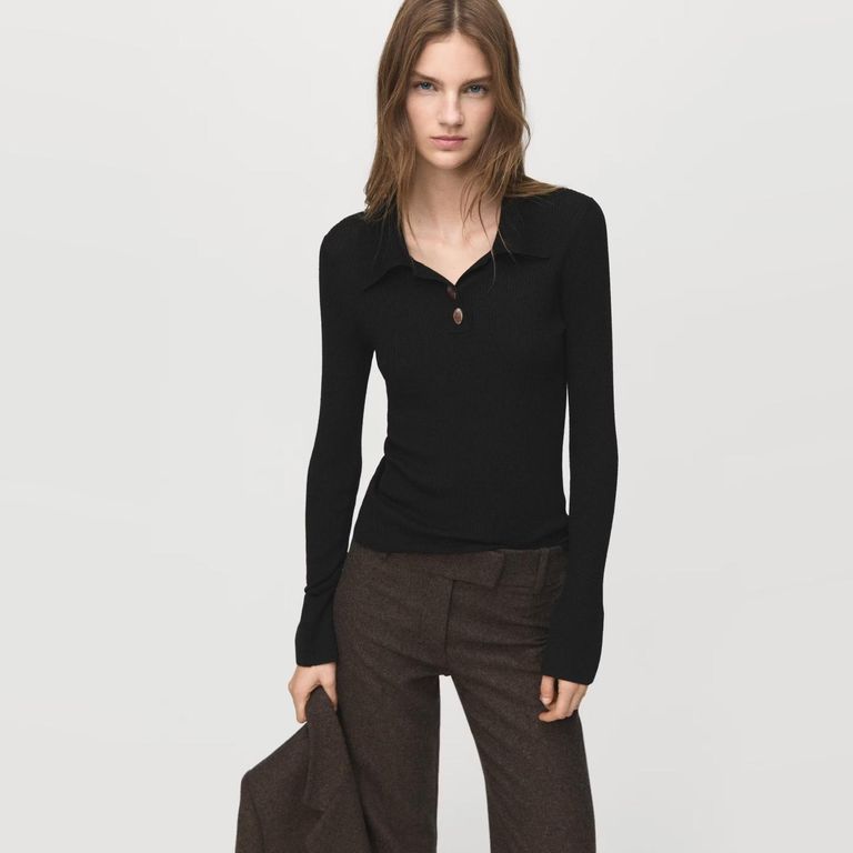Sweater Canalé Cuello Polo Mujer