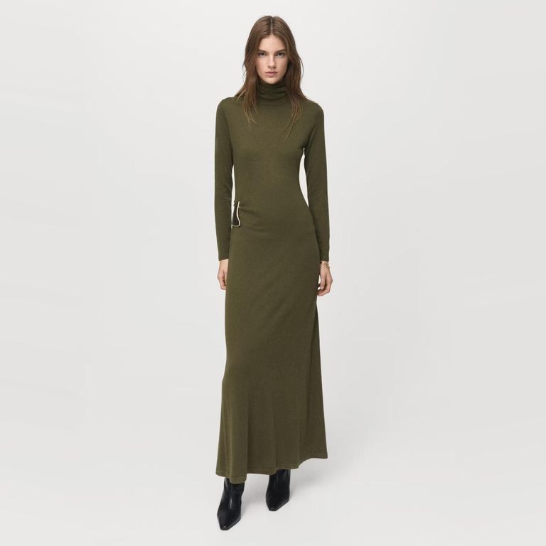 Vestido Punto Cuello Alto Broche Mujer