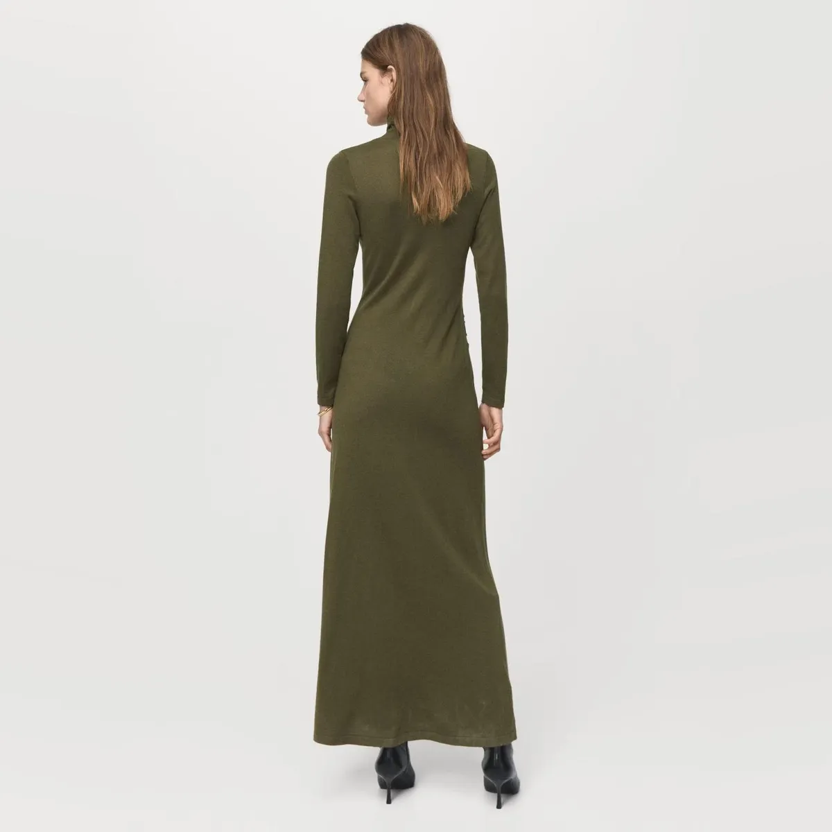 MANGO - Vestido Punto Cuello Alto Broche Mujer Mango