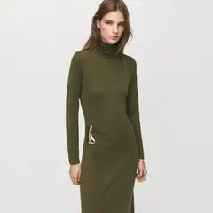 MANGO - Vestido Punto Cuello Alto Broche Mujer