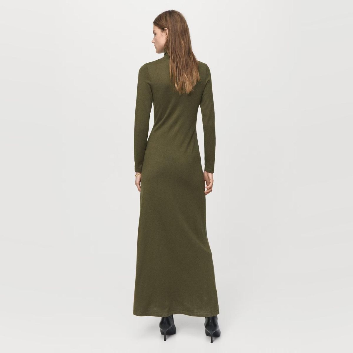 MANGO - Vestido Punto Cuello Alto Broche Mujer Mango